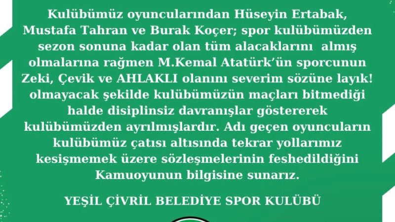 BİTİME ÜÇ HAFTA KALA ÜÇ OYUNCU İLE YOLLAR AYRILDI